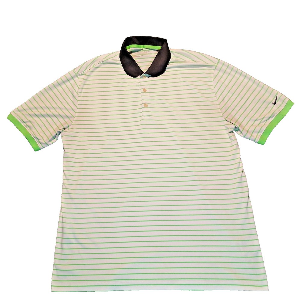 Nike Polo Shirt Short Sleeve Mens L White Green Dri FIT Golf Tour Performance
